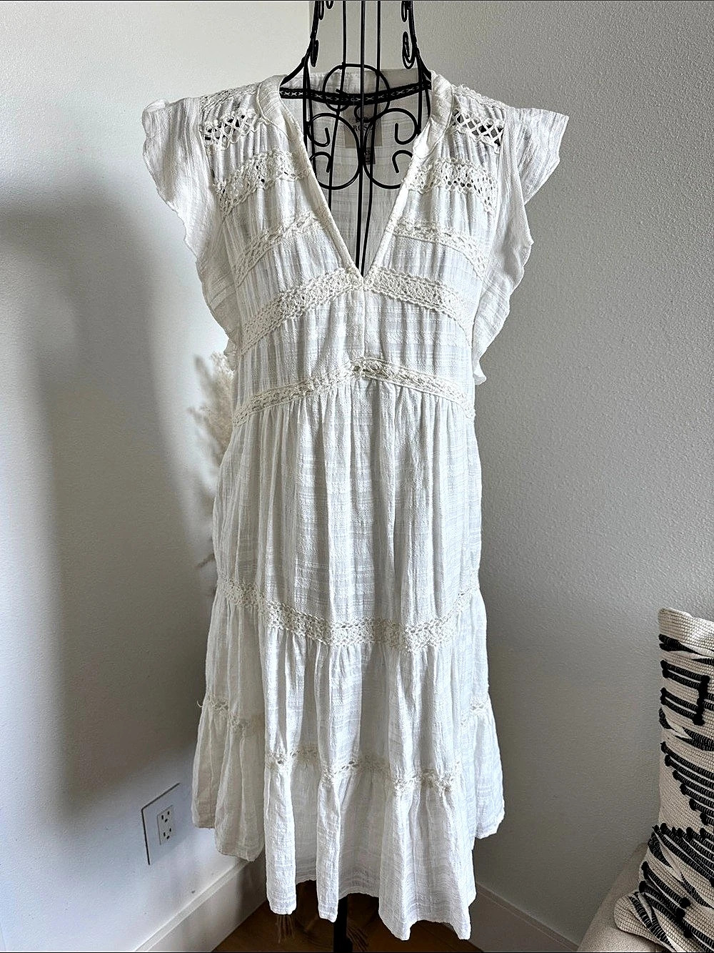 Knox Rose Creamy White Tiered Boho Mini Dress Size XS